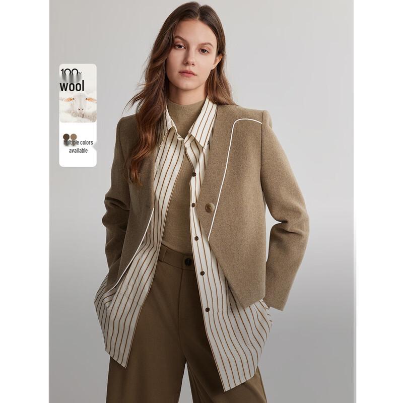 ELLE Women s Striped Merino Wool Winter Coat M