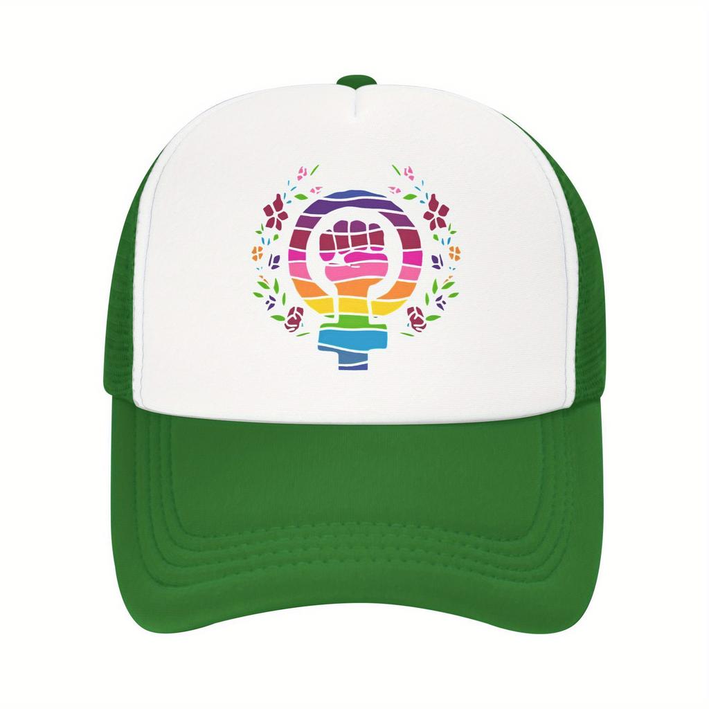 Feminist Fist Rainbow Symbol Trucker Cap Breathable Mesh Back Adjustable Casual Baseball Hat Unisex Outdoor
