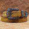 Unisex Distressed Retro Cowhide Leather Belt with Embossed Floral Design