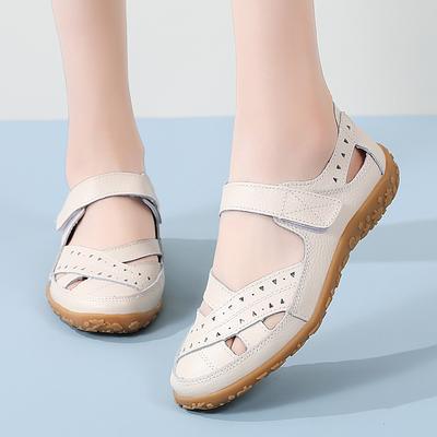 Large Size 35-46 Women's Sandals Hollow Hole Shoes Genuine Leather Beanie Shoes Mother Shoes Women's Single Shoes Nurse