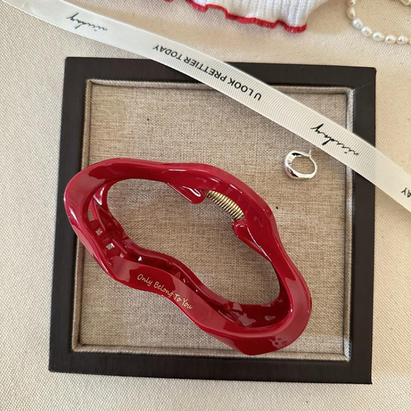 Large Red Zodiac Year Hair Claw Clip French Letter Gold Accent Updo Bun Holder for Women Non-Slip Hair Grip Accessory