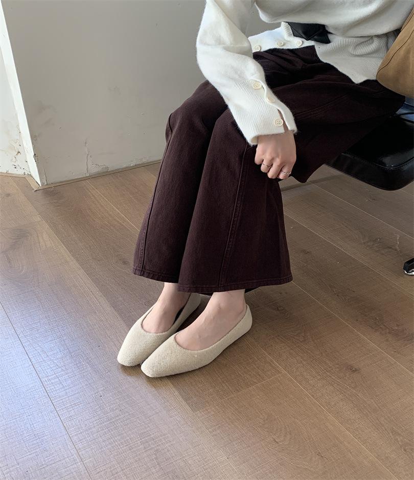 Woolen retro shallow mouth single shoes women's spring and autumn 2025 new versatile commuter soft sole comfortable soft sole grandma shoes
