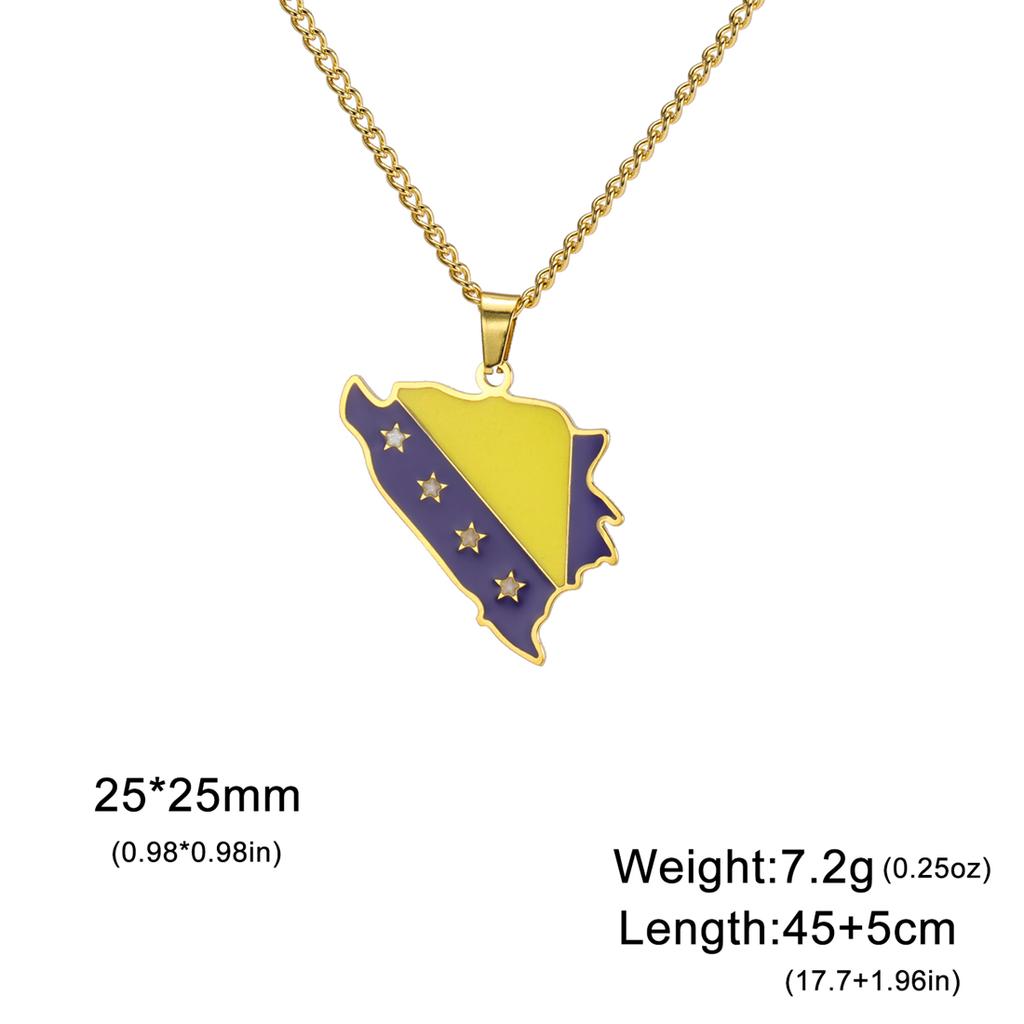 Enamel Bosnia and Herzegovina Map Pendant Necklaces Stainless Steel Women Men Charm Party Jewelry Gift