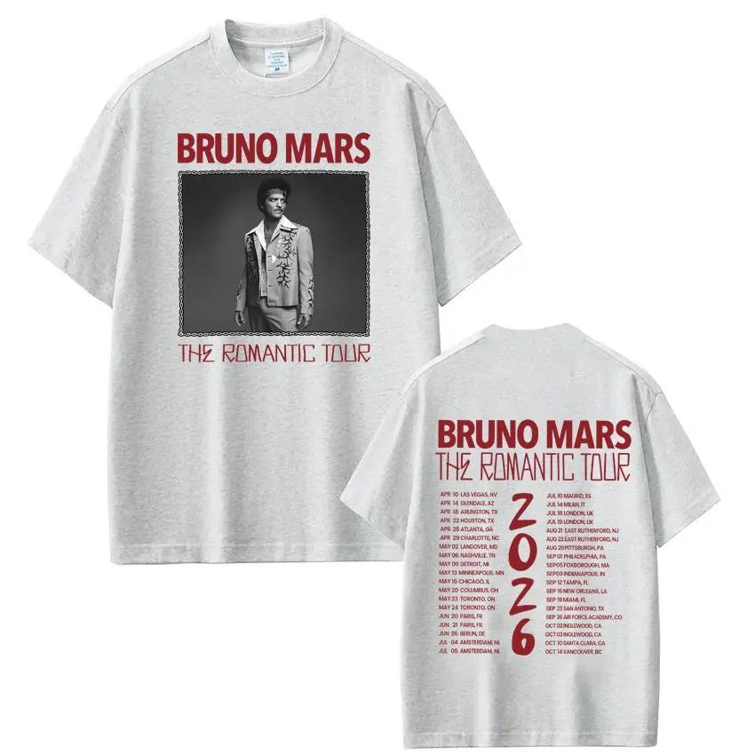 Bruno Mars The Romantic Tour 2026 Print Tees Men Women Gothic Punk T-shirts Summer Short-sleeved Vintage Fashion Cotton T-shirts