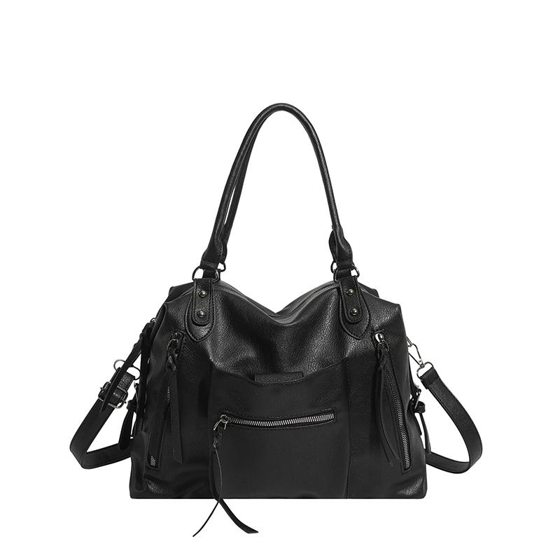 

2026 Versatile Casual Temperament Bags New Trendy Fashi Commuting Women s Handbags PU Zipper Large Capacity Shoulder Bag чёрный