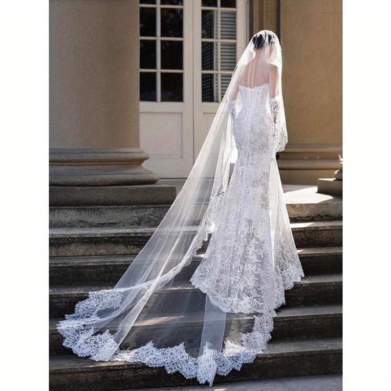 

1 шт. Романтическая, легкая 3-метровая кружевная отделка, свадебная фата, элегантная для фотосессии на открытом воздухе, на лужайке, в церкви one-size бежевый