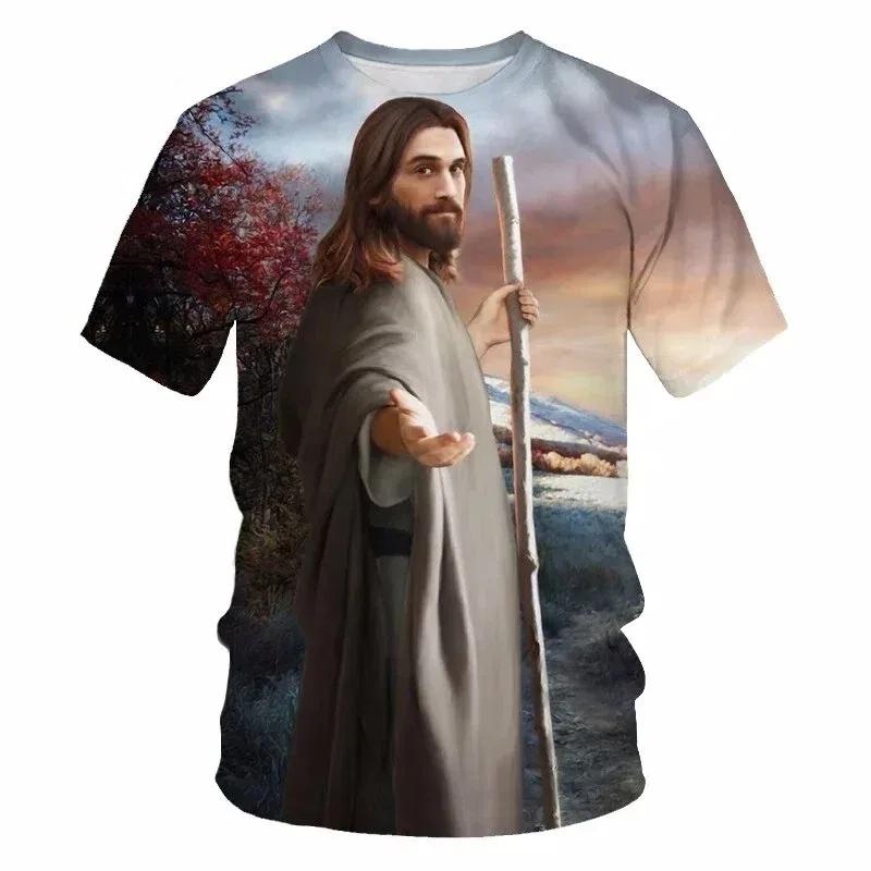 T-shirt Stampata 3D Gesù Abbigliamento Uomo Girocollo Manica Corta T-shirt Street Wear Cristiano Estivo Casual Moda Top Magliette