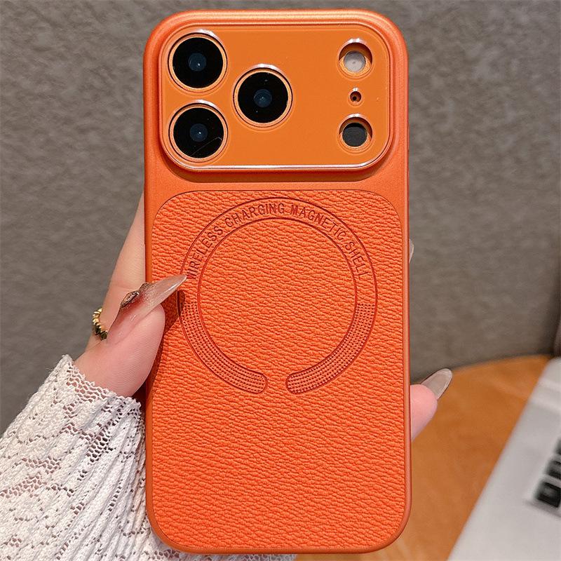 Magnetic Leather Texture iPhone 17 Pro Max Case, Compatible with Models 13-16, Cross-Border Design