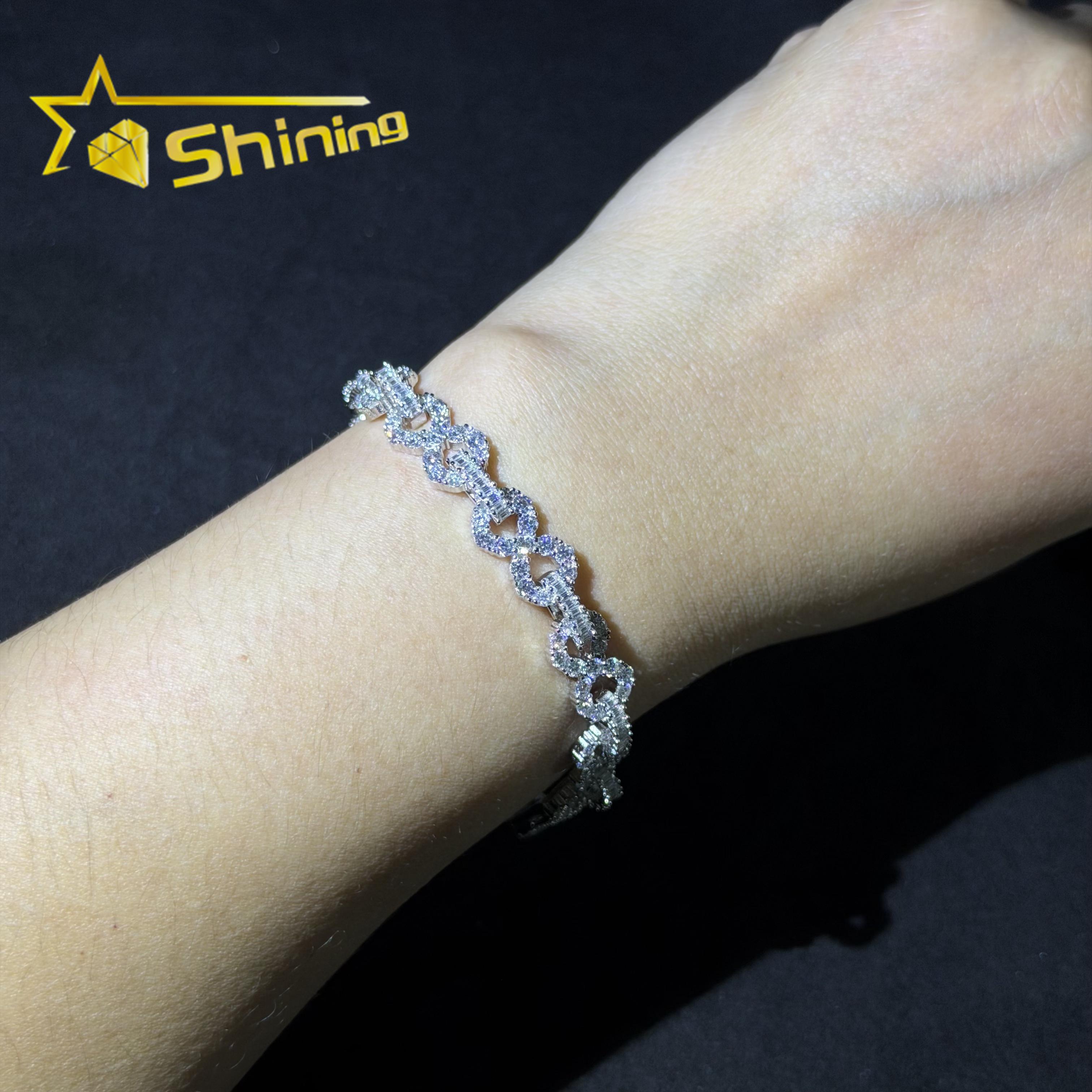 Fine Jewelry 8mm Hip Hop Bracelet 925 Sterling Silver Infinite Cuban Link Bracelet DVVS Cuban Moissanite Bracelet 6inches