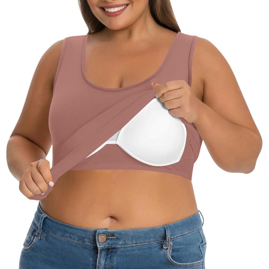Plus Size Women's Camisole With Bottom And Chest Pad, Sexy Oversized Underwear With Chest Pad