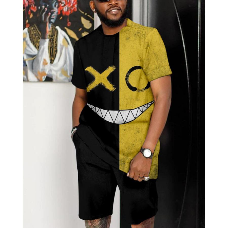 Letní pánský set Módní 2dílný set Pánské tričko Šortky Kalhoty Oblek Ležérní krátká tepláková souprava Nadměrné Vintage Pánské oblečení