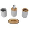 4-teiliges Badezimmer-Accessoire-Set Bambus Wasserdicht Langlebig Geschenk Zahnbürstenbecher für Zuhause Hotel Grau