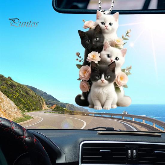 Cat Hanging Ornament Car Rearview Mirror Pendant with Lanyard Easy To Hang Adorable Appearance Cat-Shaped Xmas Tree Pendant