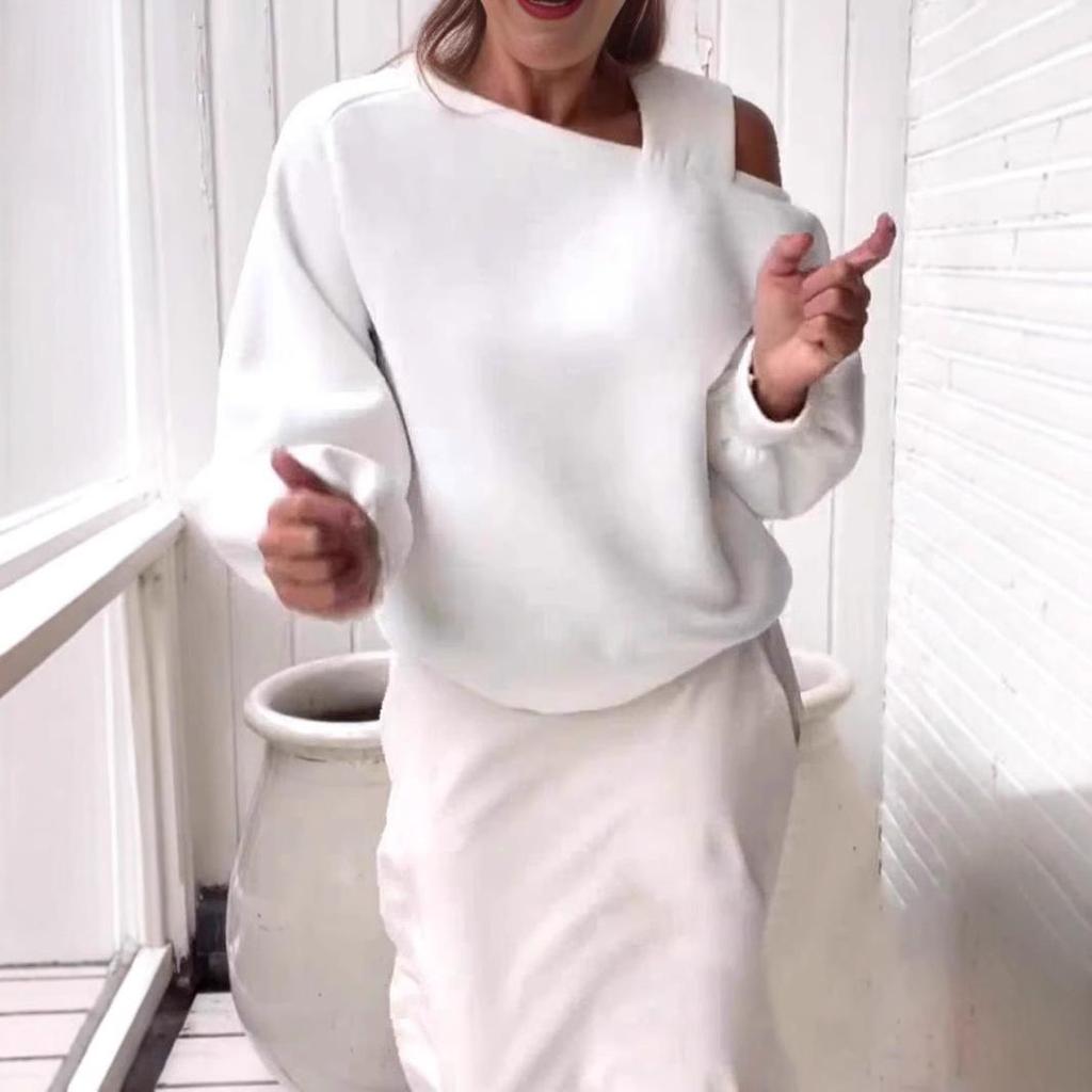 2024 Women's Casual Off-the-Shoulder Loose Fleece Sweatshirt - Autumn Long-Sleeved