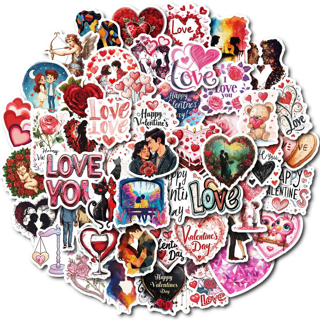 50 PCS LOVE Couple Stickers - Romantic Valentine Decals for Phone Case, Suitcase, DIY Gifts