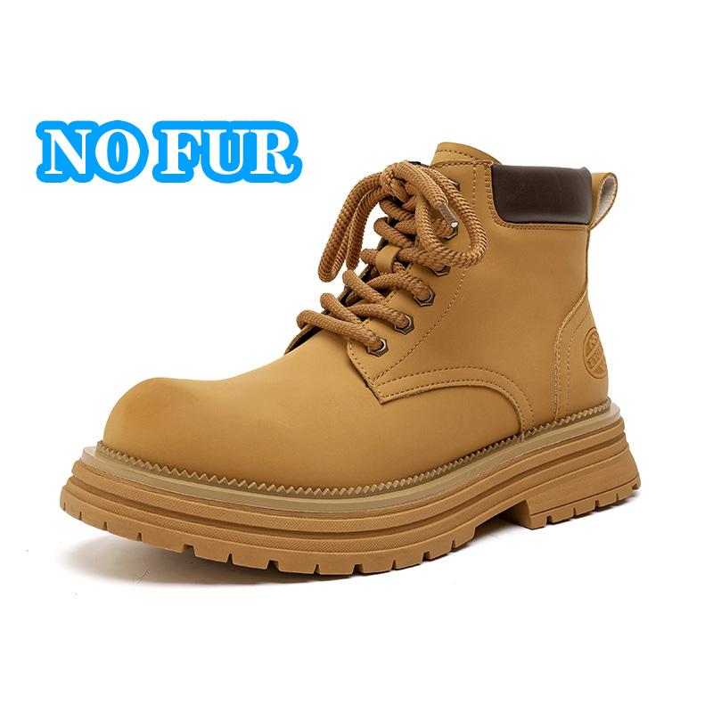 FashionHigh Quality Casual Leather Mens Ankle Boots Tube Rubber Thick Sole Male Motorcycle Boots Fashion Warm Plush Fur Winter Footwear