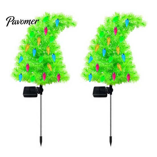 Holiday Pathway Lights for Garden Solar Christmas Tree Stake Lights, Outdoor IP65 Waterproof Crooked Lamp with Colorful Light Automatic Dusk