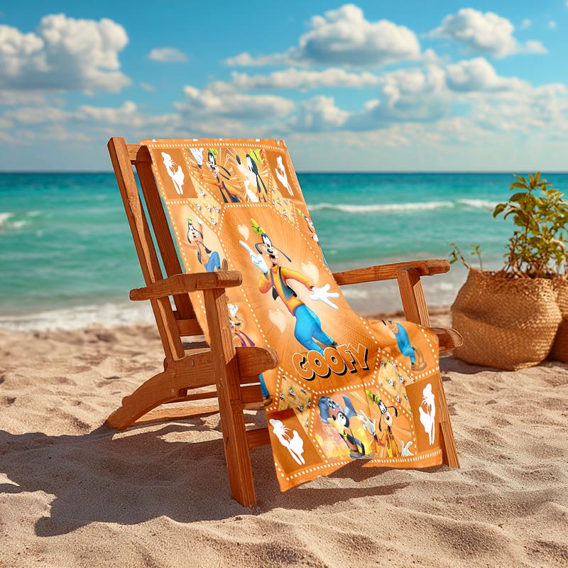 1Pc Goofy'S Adventures Orange Beach Towel, Quick Dry, Multi-Use for Beach Pool Gym Yoga Home Travel, Christmas, Halloween, Xmas Gift S929197