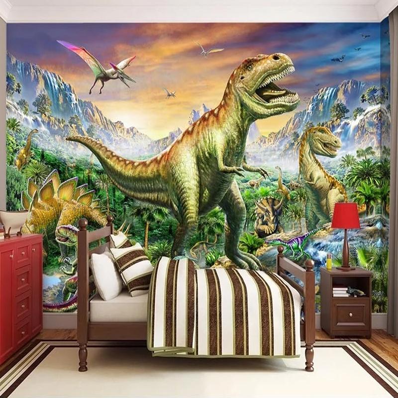 Wandbild Tapete 3D Stereo Wald Tier Dinosaurier Wandbilder Kinderzimmer Jungenzimmer Hintergrund Heimdeko Wandpapiere