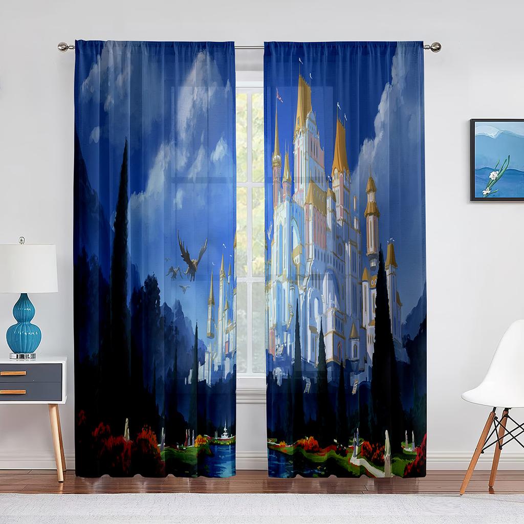 Medieval Castle In Winter Scenery Sheer Curtains for Living Room Bedroom Decor Window Tulle Curtain Transparent Chiffon Curtains