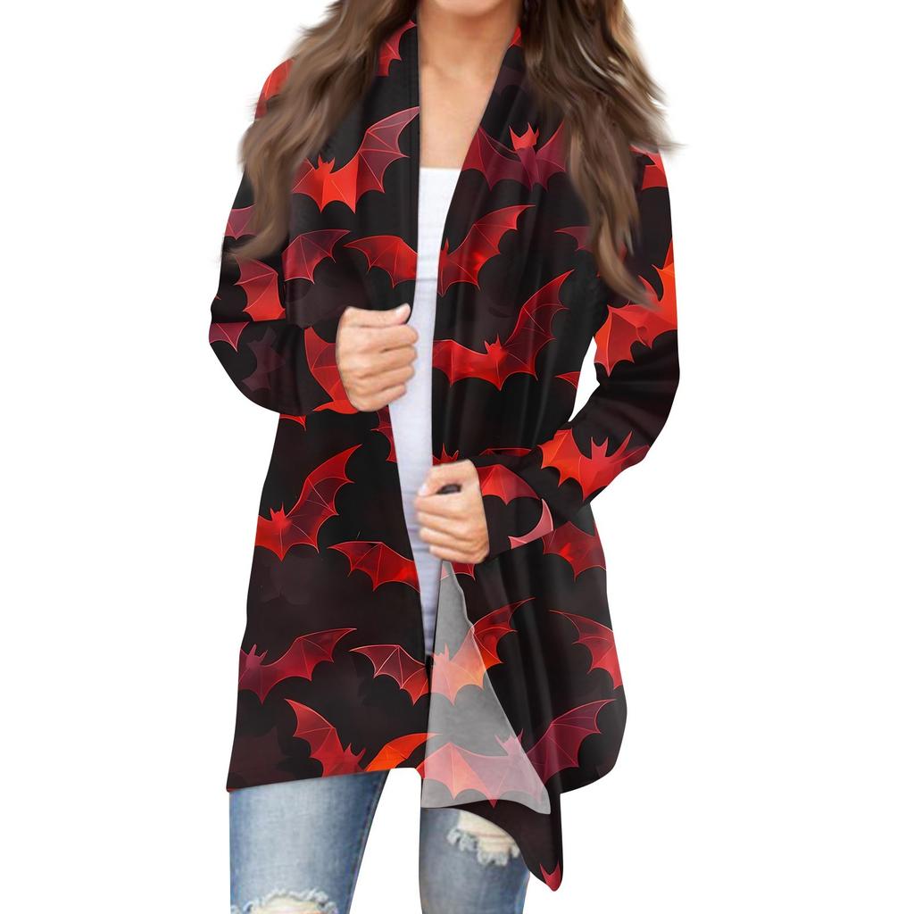 Women's Halloween Print Long Sleeve Front Cardigan Printed Top Lightweight Jacket