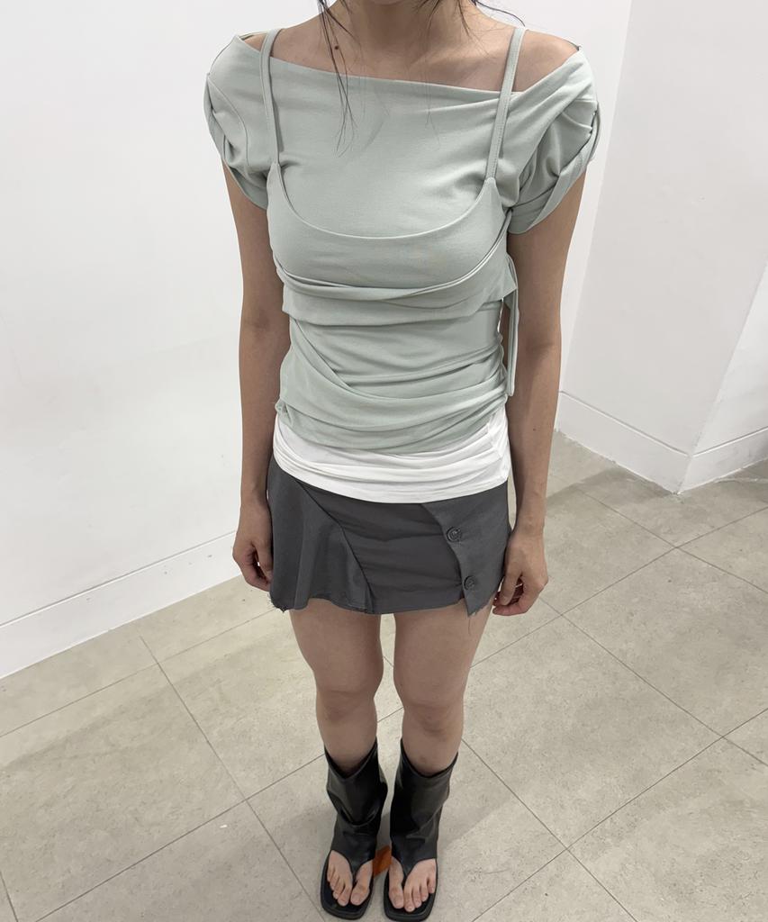 Peulleeoeob Layered Bustier T-Shirt (Fl-108_Mint)