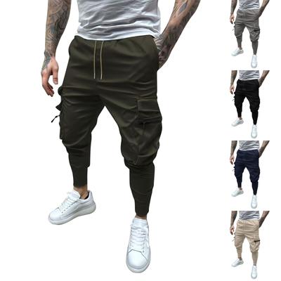 Men's Solid Color Zipper Multi-Pocket Drawstring Overalls Men's Casual Drawstring Trousers