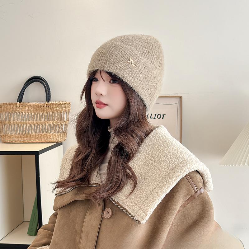 Autumn and Winter Hats for Women Plush New Korean Knitted Hats Versatile Warm Ear Protection Thickened Fashionable Wool Cold Hat
