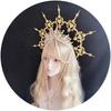 Sun Goddess Gold Spiked KC Halo Virgin Mary Cross Crown Headpiece Virgin Mary Gothic Lolita Bead Chain Hair Accessories