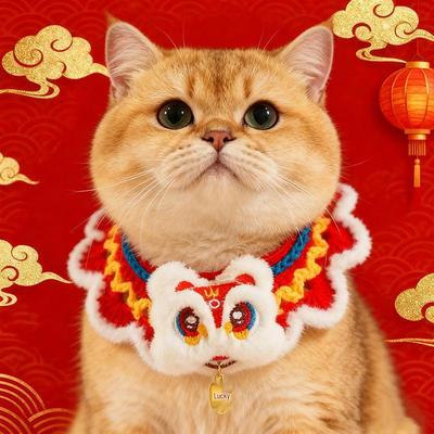 Handmade Red Wool Knitted Scarf for Pets - Festive New Year Neck Warmer for Cats and Dogs