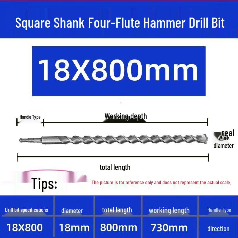 Extended Electric Hammer Drill Bit, Square & Round Shank, for Concrete Piercing - Available in 500mm to 2m Lengths
