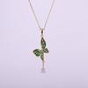 Fashionable and Sophisticated Green Pearl Butterfly Teardrop Necklace for Women, Elegant and Versatile Titanium Steel Collarbone