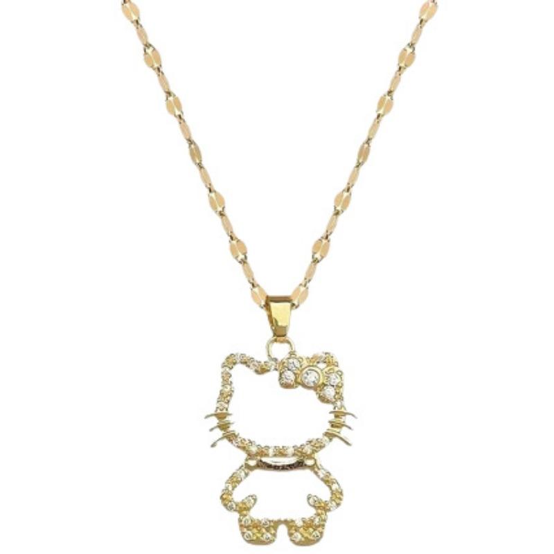 Lukong Cat Light Luxurious Temperament Gorgeous Full Diamond Necklace Women's Versatile Clavicle Chain Titanium Steel Chain