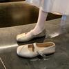 French Mary Jane silver square head light mouth single shoes women's 2025 new autumn skirt flat bottom gentle small leather shoes