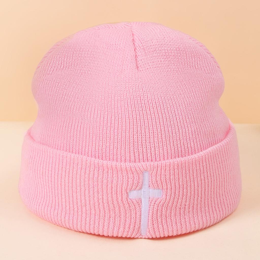 Autumn And Winter Acrylic Cross Embroidered Knitted Hat Men And Women Versatile Trend Wool Hat Hip Hop Cold