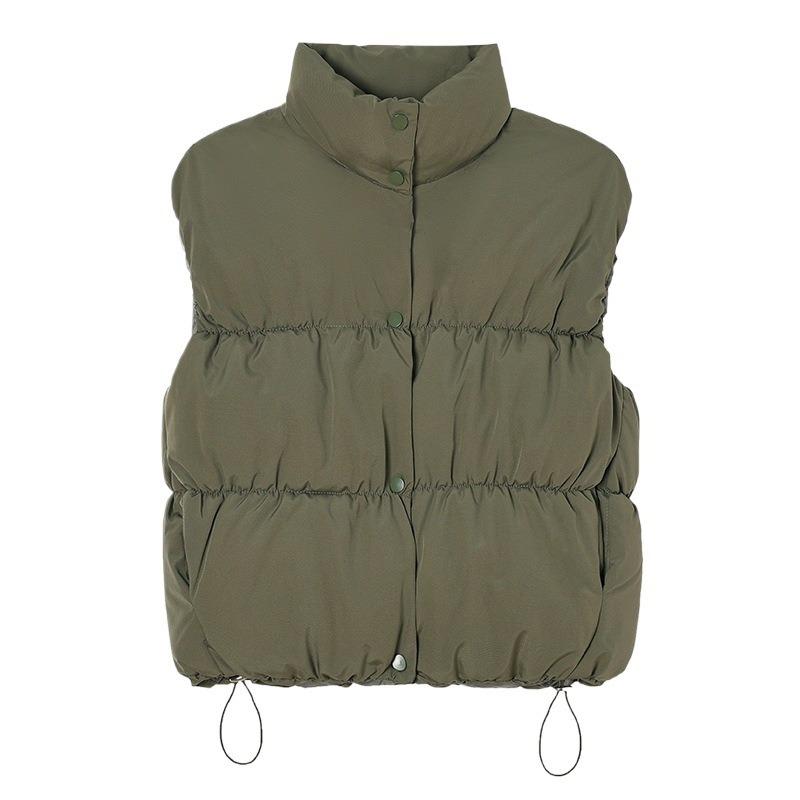 Wind Cotton Vest Autumn and Winter Vest Stand-up Collar Short Cotton Vest Women's Down Cotton Clothing Vest Outer Wear