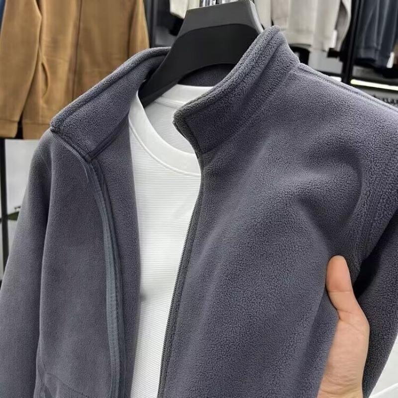 

Мужской кардиган на молнии со стойкой воротником, осенне-зимний, утолщенный, теплый, из полар-флиса, однотонный, толстовки с капюшоном L серый