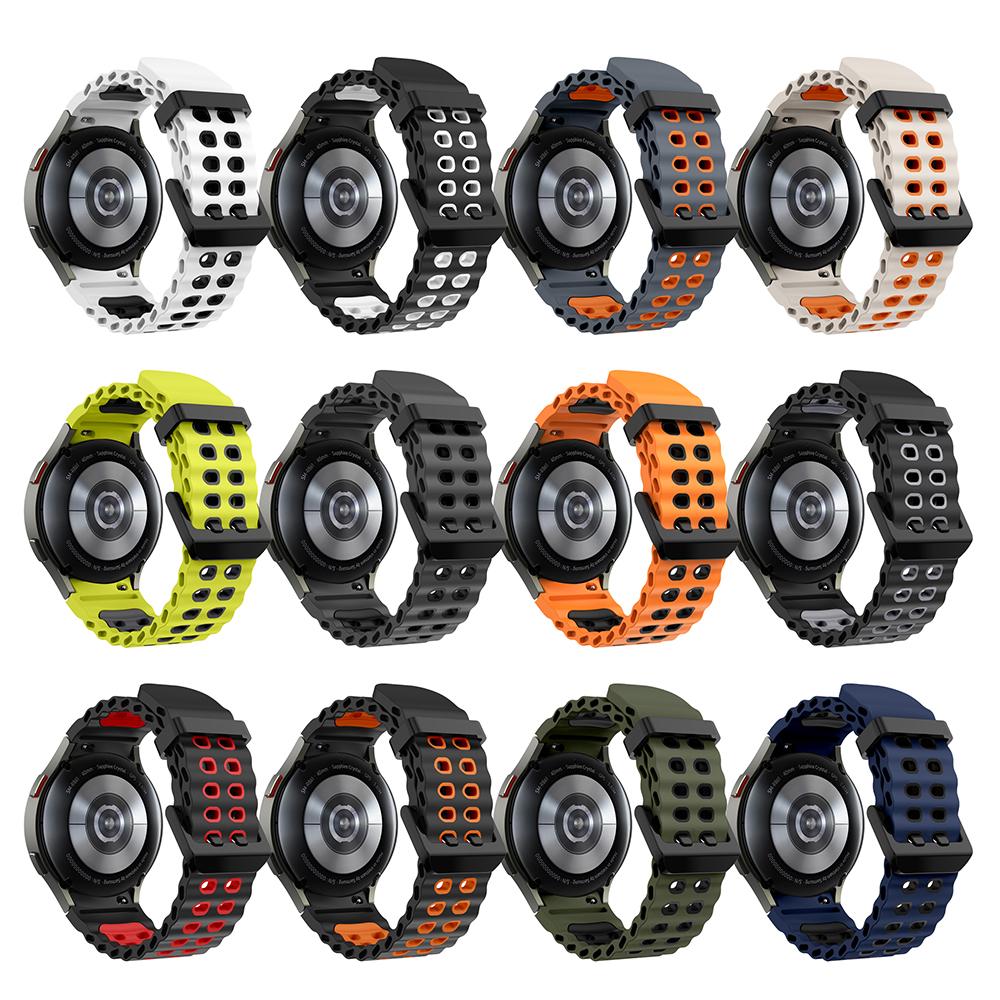 Inga Mellanrum Tvåfärgad Marin Sport Silikonrem För Samsung Galaxy Watch 7 FE 6 5 Pro 4 44mm 40mm Klocka och Armbandsrem