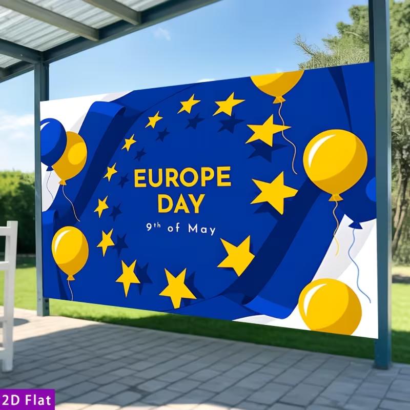 

2D Europe Day Celebration Background, EU Star & Balloon Decor 47.2x31.5inch/120*80cm