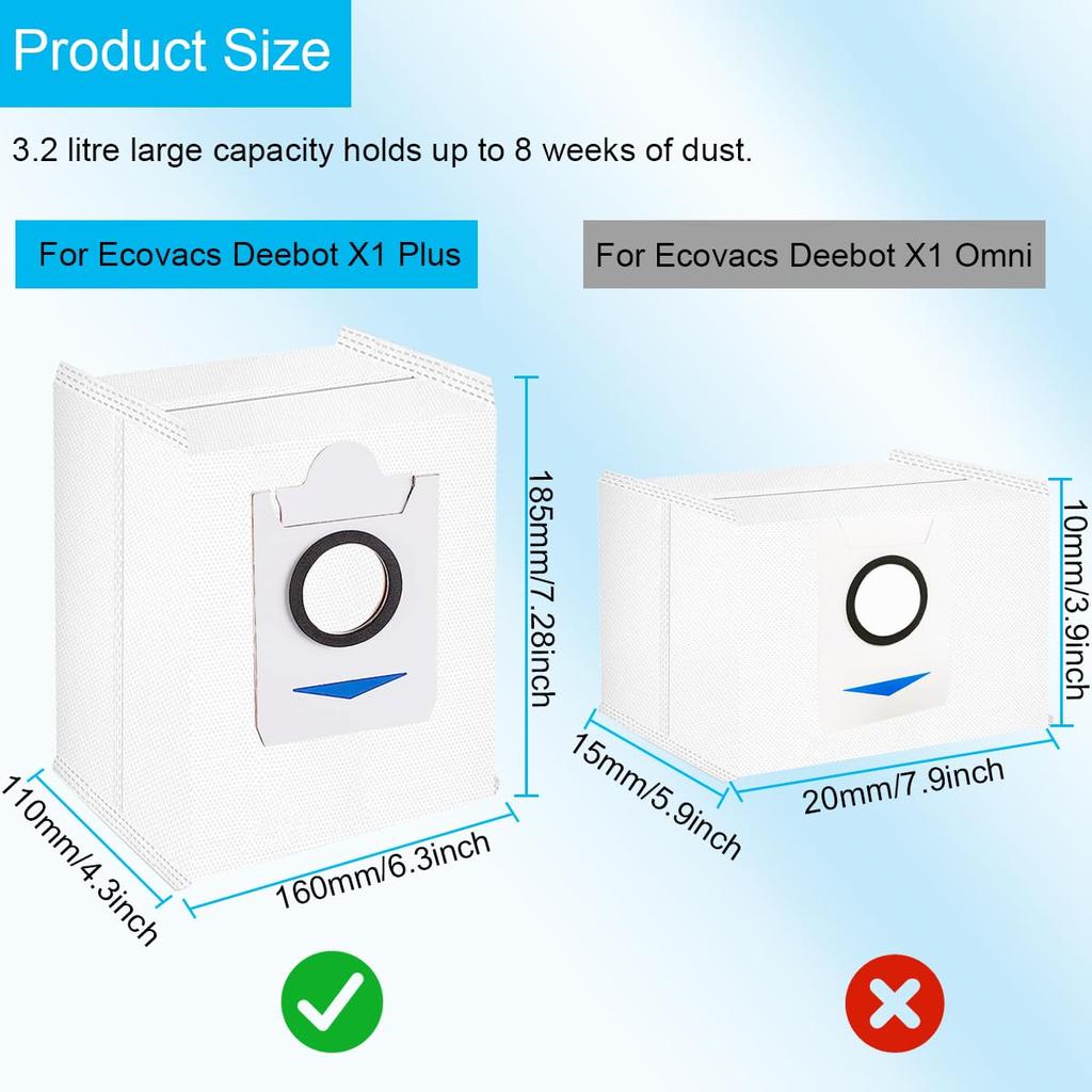 Worek do odkurzacza EATBALE kompatybilny z workiem na kurz Ecovacs Deebot T10 kompatybilny z robotem ssącym Ecovacs Deebot X1 Plus o dużej pojemności