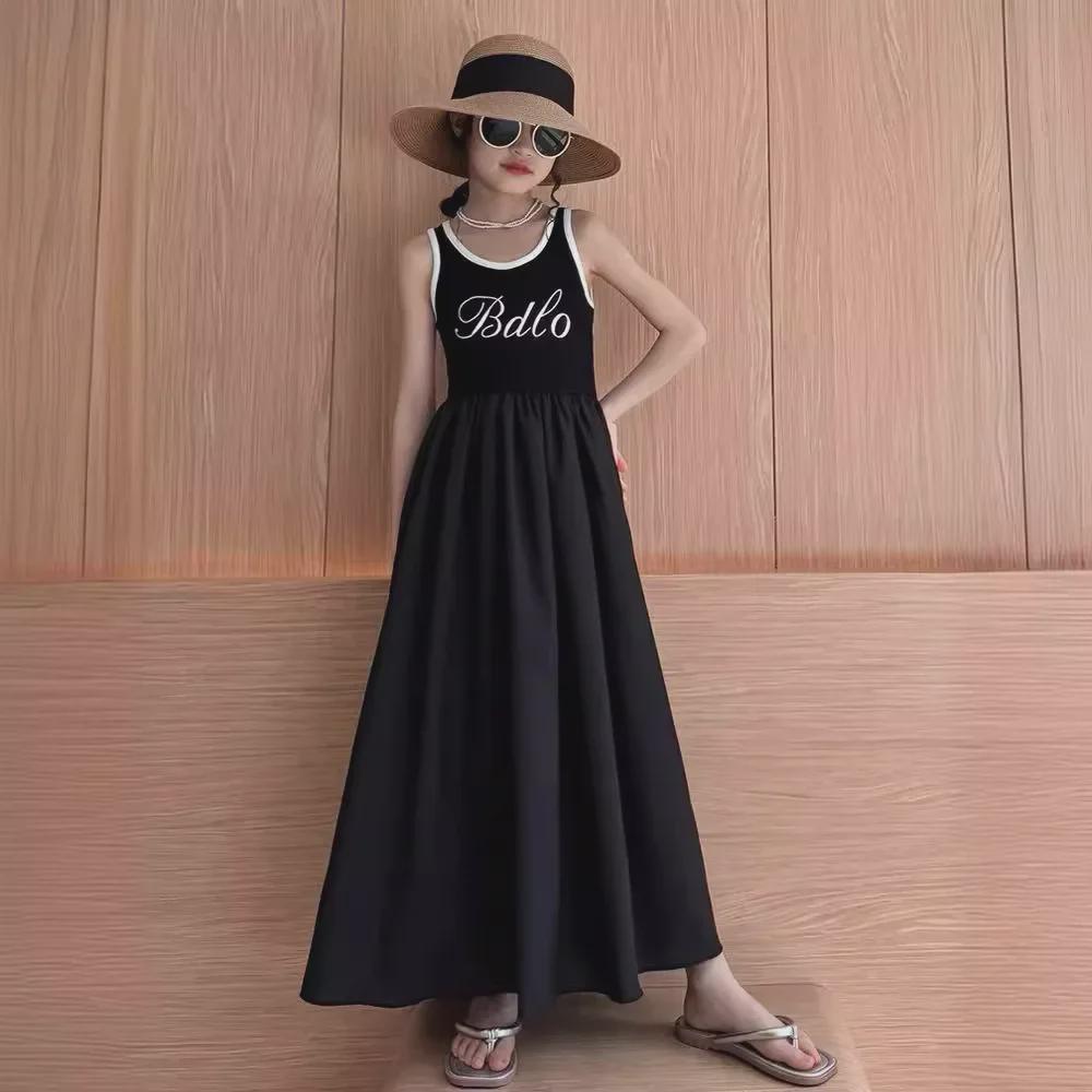 

Korean Style Kids Summer Solid Color Princess Letter Dress 160 cm