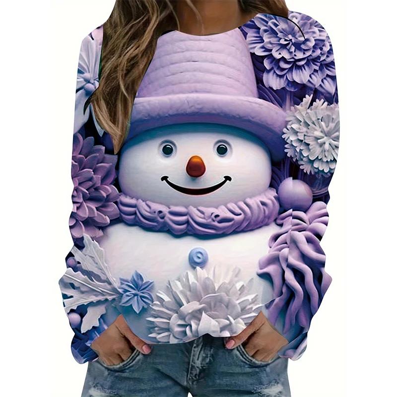 Christmas Snowman 3D Printed Sweatshirt Women's Fashion Casual Street Style Crew Neck Hoodie Y2k Pullover Harajuku Style Top Wom