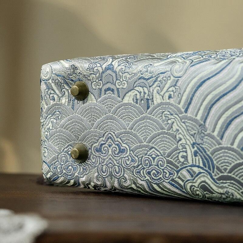 Johnature Elegant Women Cheongsam Banquet Bag Brocade Bamboo Handle Handbag Versatile Tassel Lady Shoulder Bags