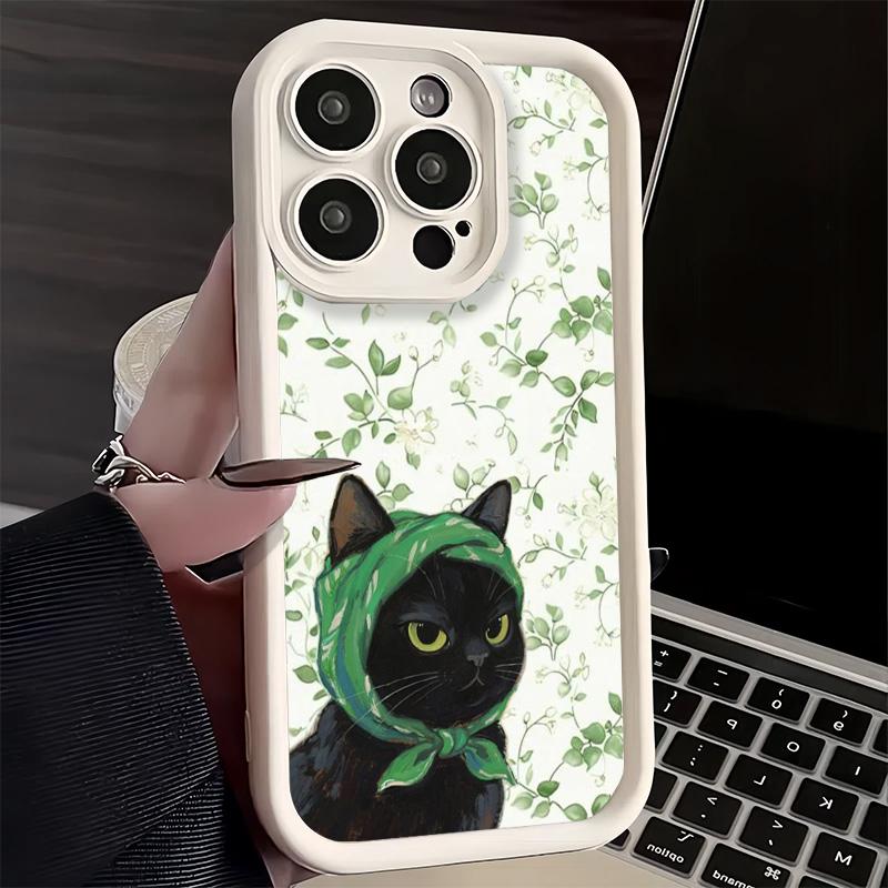 Phone Case for iPhone 17 Air 16E 15 16 Pro Max Cute Floral Headscarf Kitten Cover 14 Plus 13 12 Mini Soft Shell Silicone Fundas