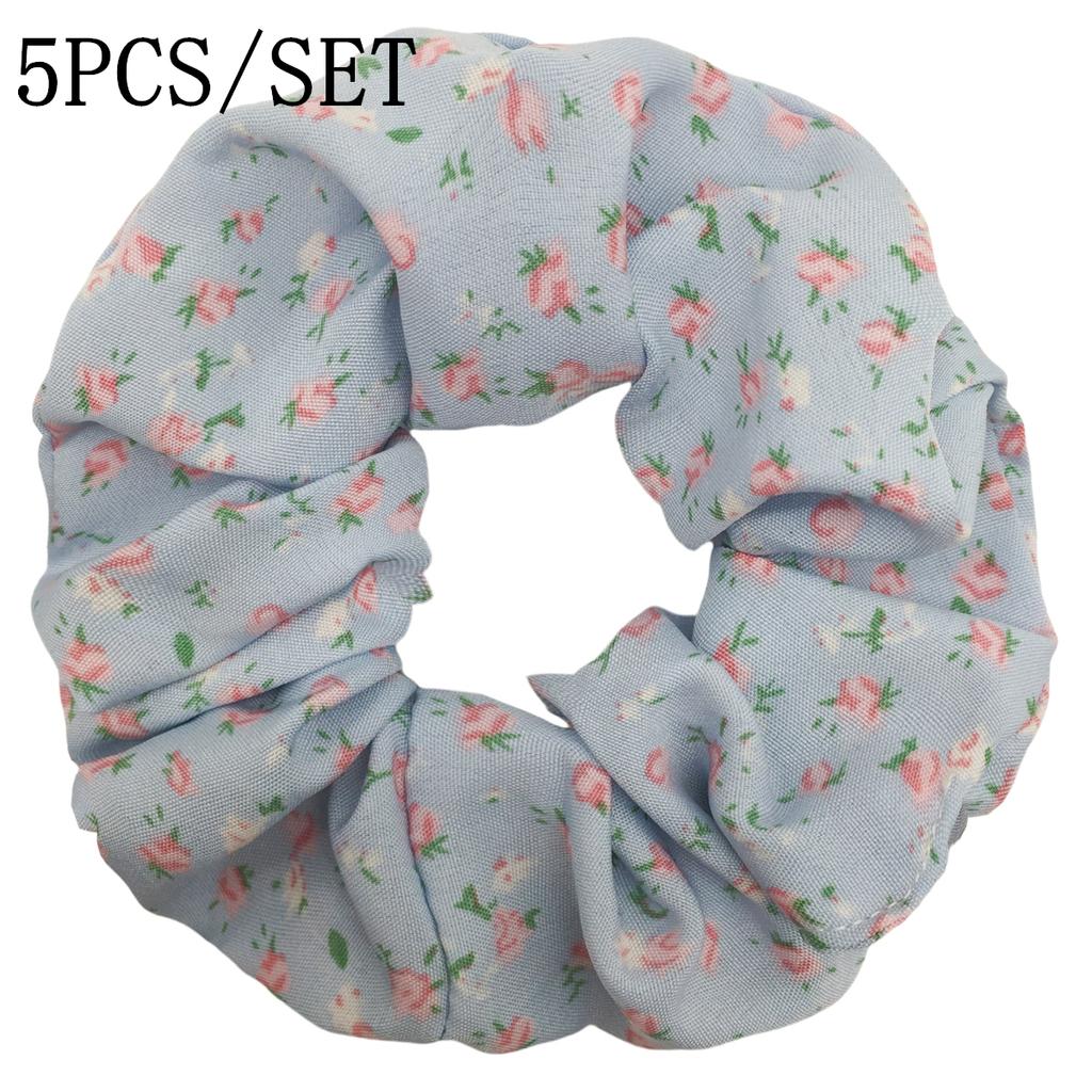 5pcs/set Sweet Cute Print Flower Scrunchies For Women Stretch Hair Accessories Elastic Rubber Band Rope Headwear Ditsy Floral