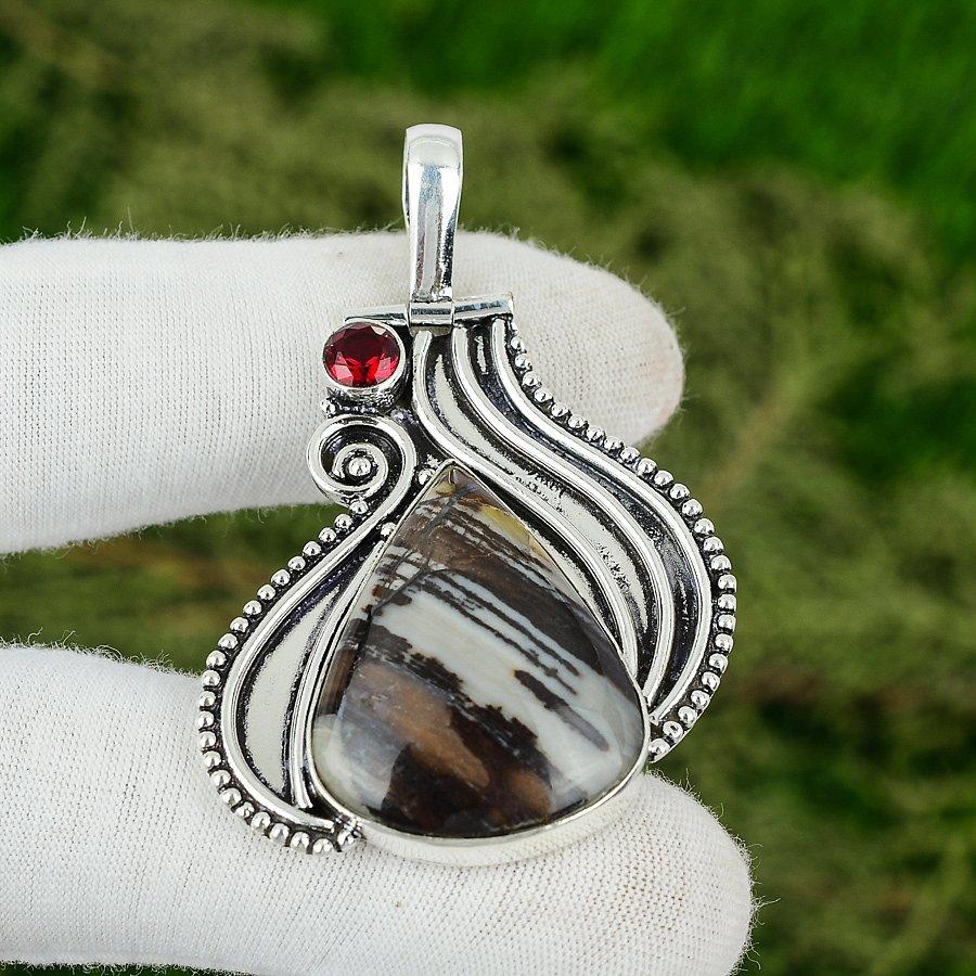 Wedding Gift For Her 925 Sterling Silver Natural Coconut Jasper Gemstone Pendant