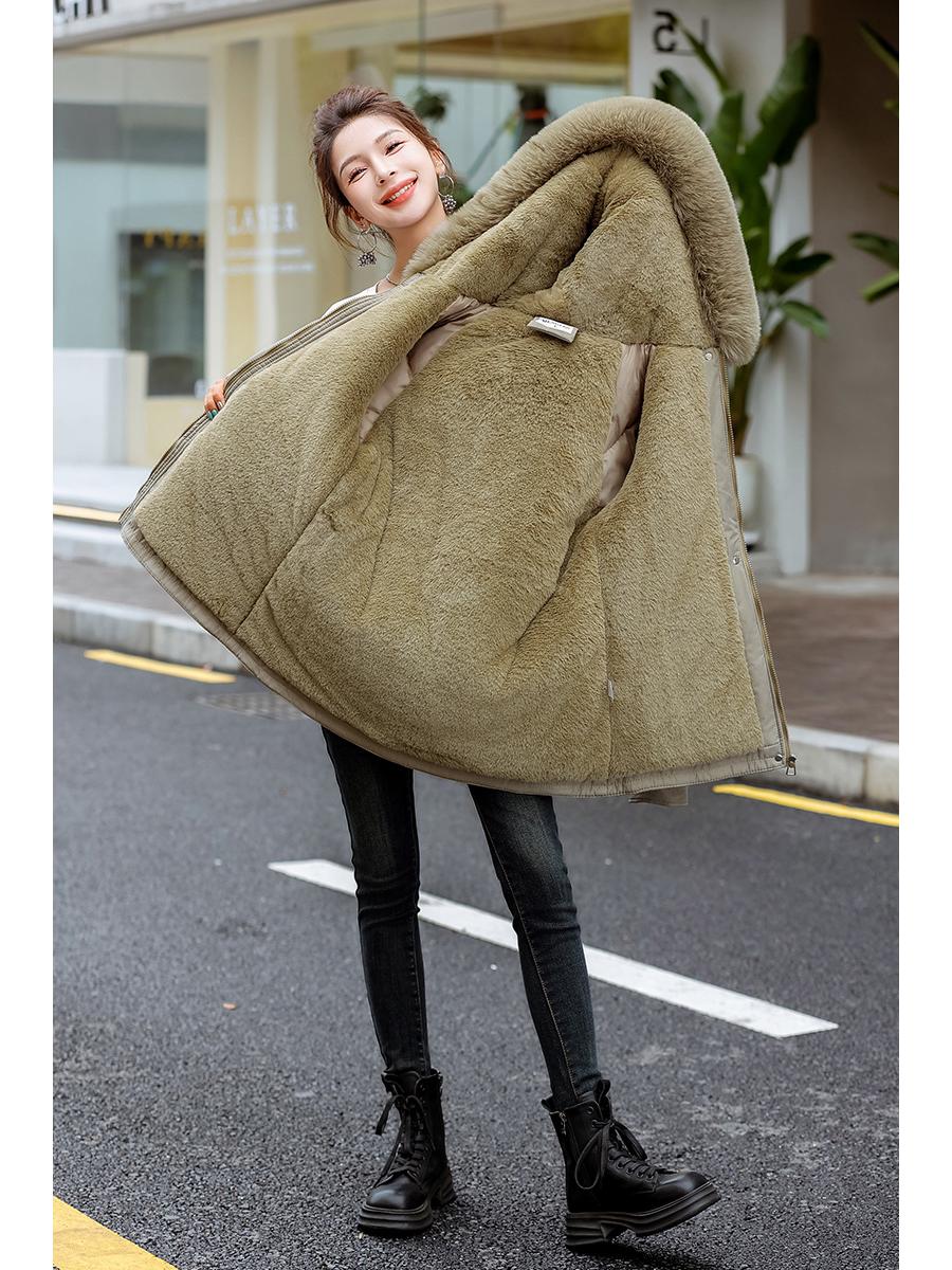 

2024 Women s Plus Size Mid-Length Fleece-Lined Parka - Winter Cotton Coat, Thickened Casual Waist-Slimming Jacket XL зелений