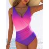 Wygodny 1-częściowy modny damski strój kąpielowy, poliestrowa tkanina o wysokiej elastyczności, szybkoschnący, wzór Color Block, dzianinowy splot