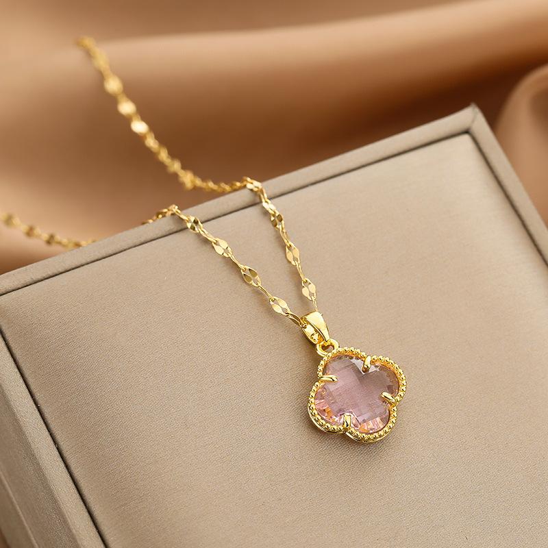 Golden Luxury Diamond Titanium Steel Necklace Women Fashion Slim Waist H Pendant Collarbone Chain