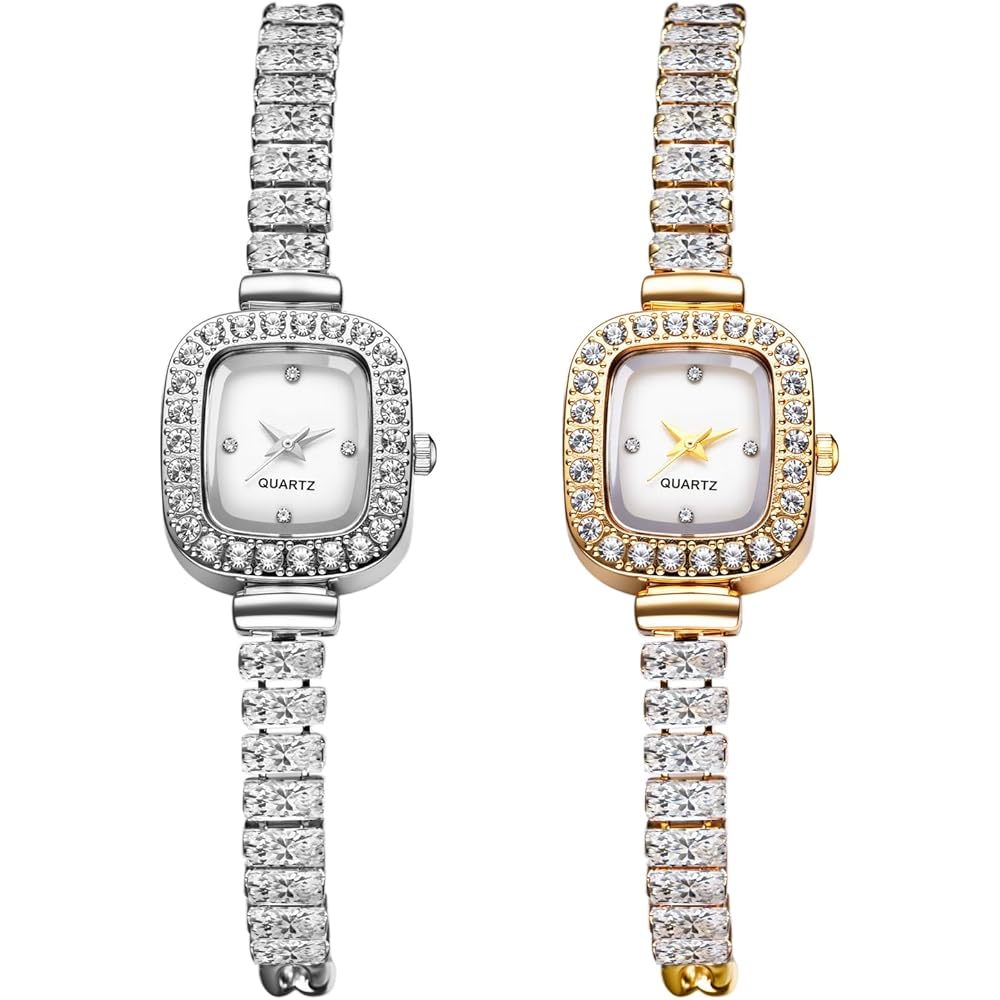 Square Women's Bracelet Watch Cute Sparkling Diamond Analog Waterproof Stainless Steel Quartz Fashion Watch